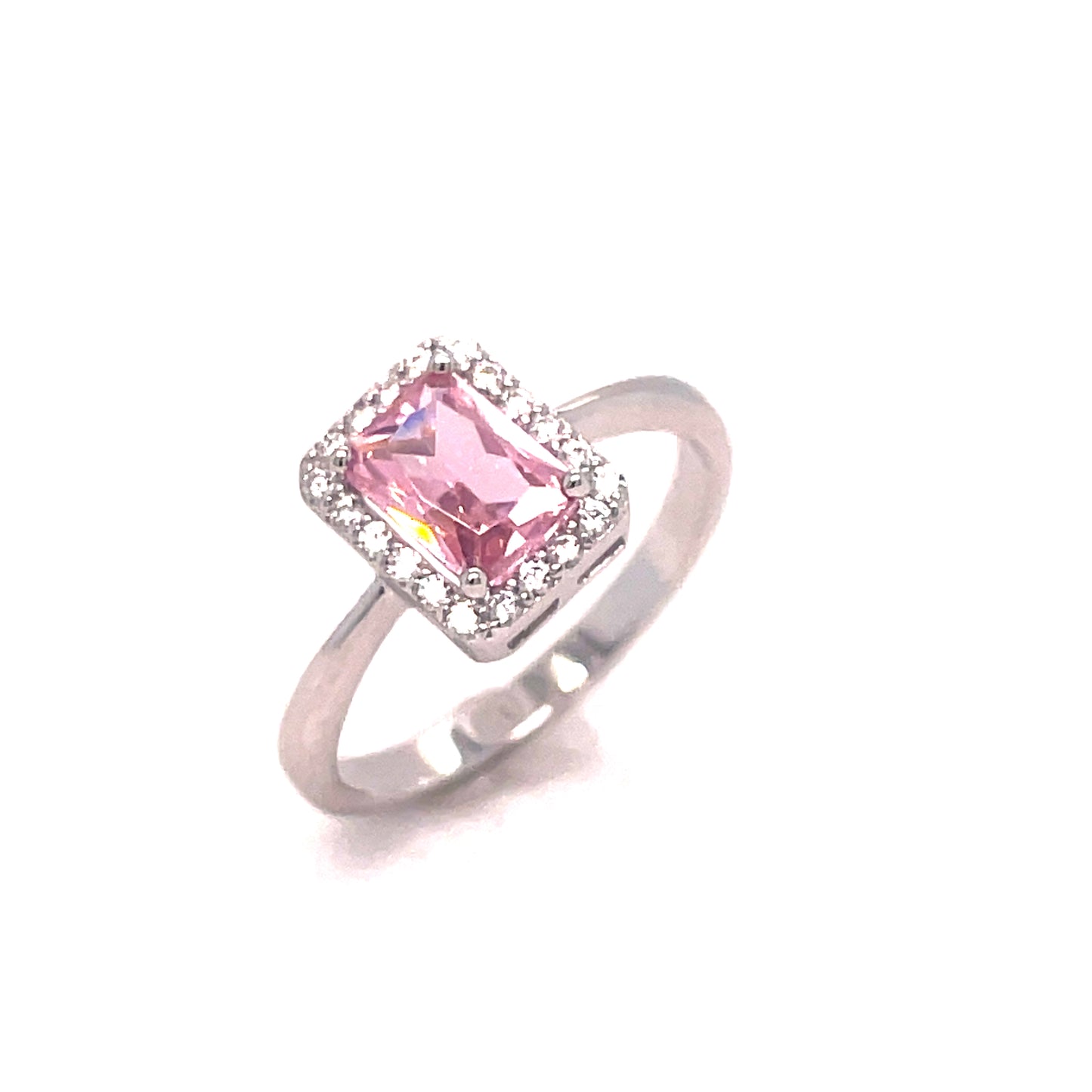 SIL RING CZ/PINK EM CUT HALO