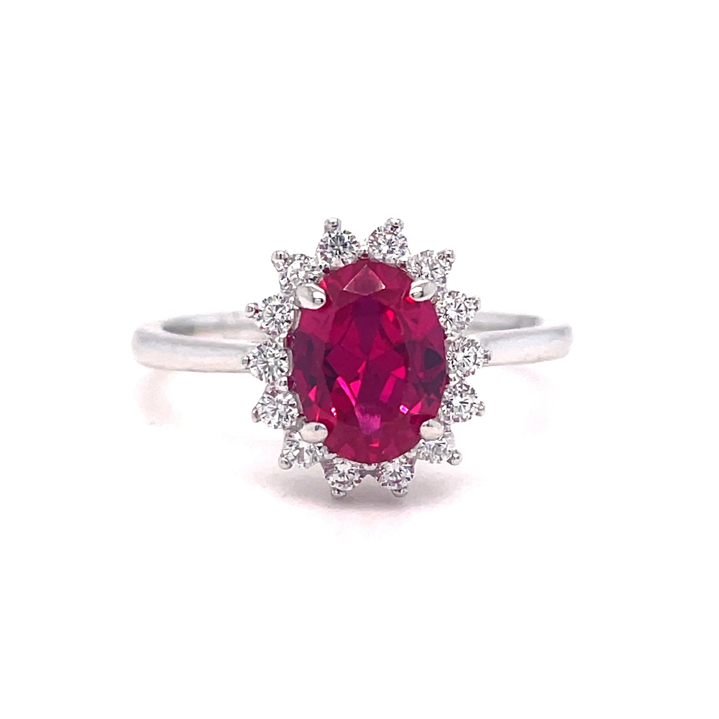 Sterling Silver Red Oval CZ halo set cluster ring