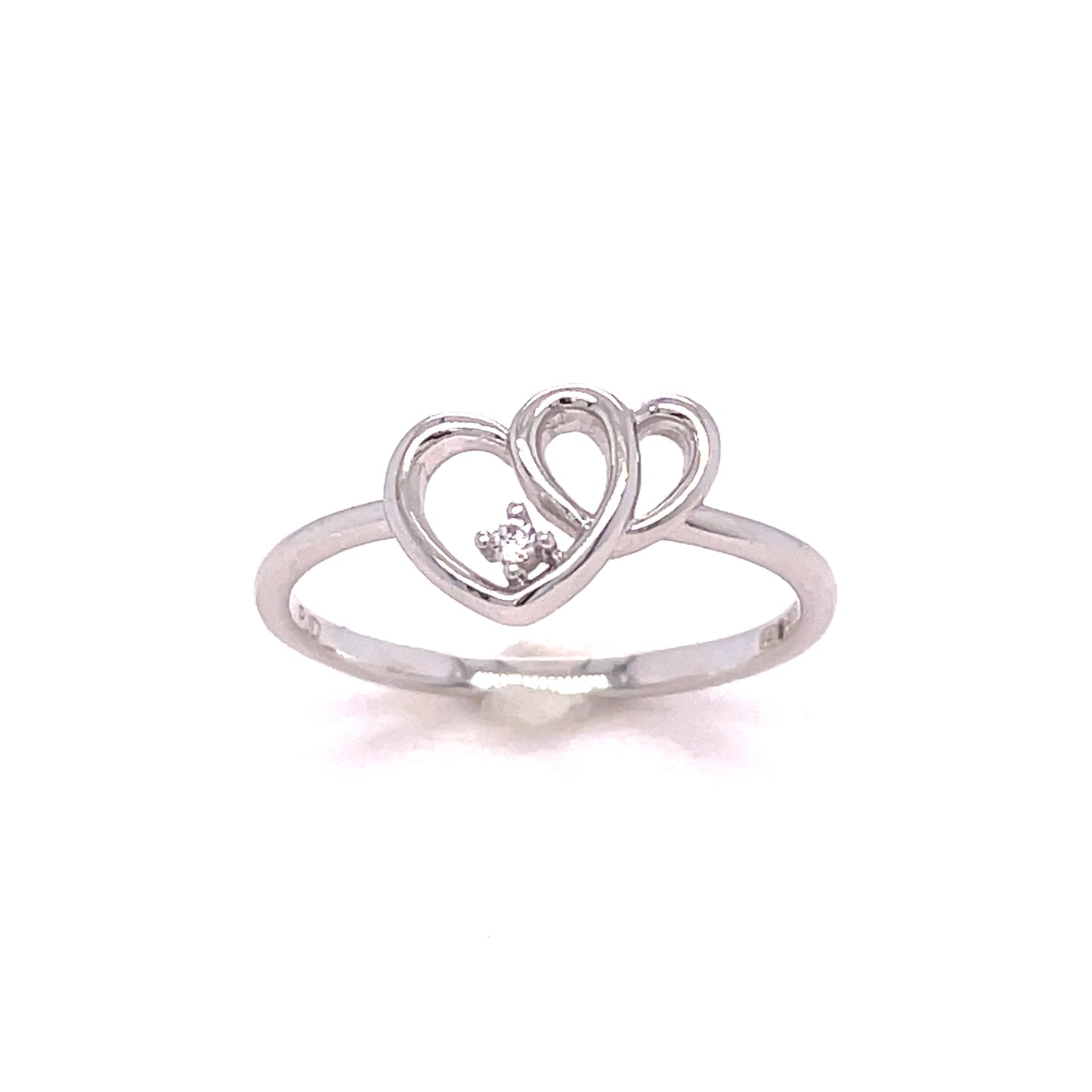 9ct White Gold Double Linked Heart Ring With CZ