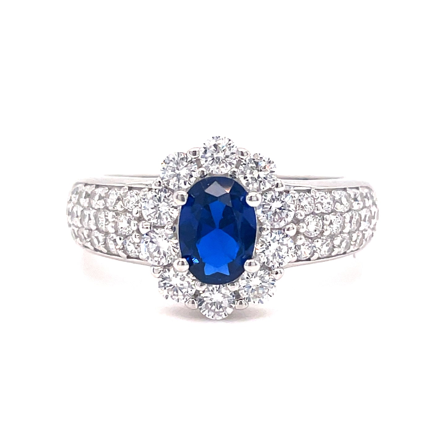 SIL RING OV CZ/BLUE CLUST PAVE SH