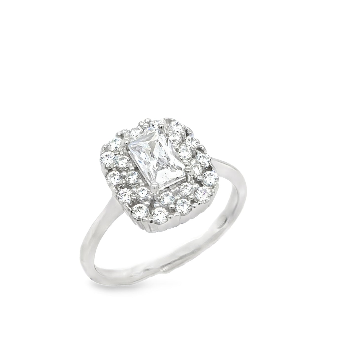 SILVER RING CZ RECTANGLE PAVE CLUSTER