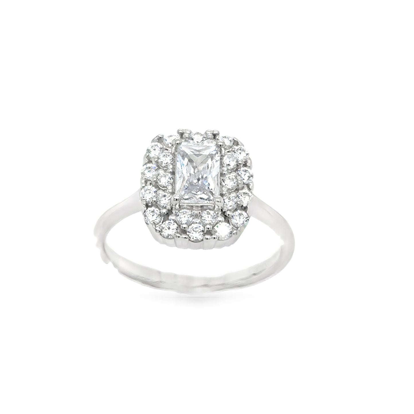 SILVER RING CZ RECTANGLE PAVE CLUSTER