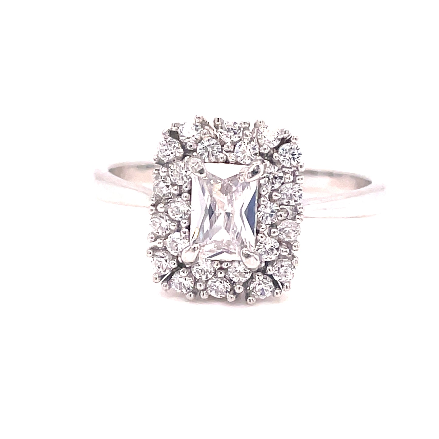 SILVER RING CZ RECTANGLE PAVE CLUSTER