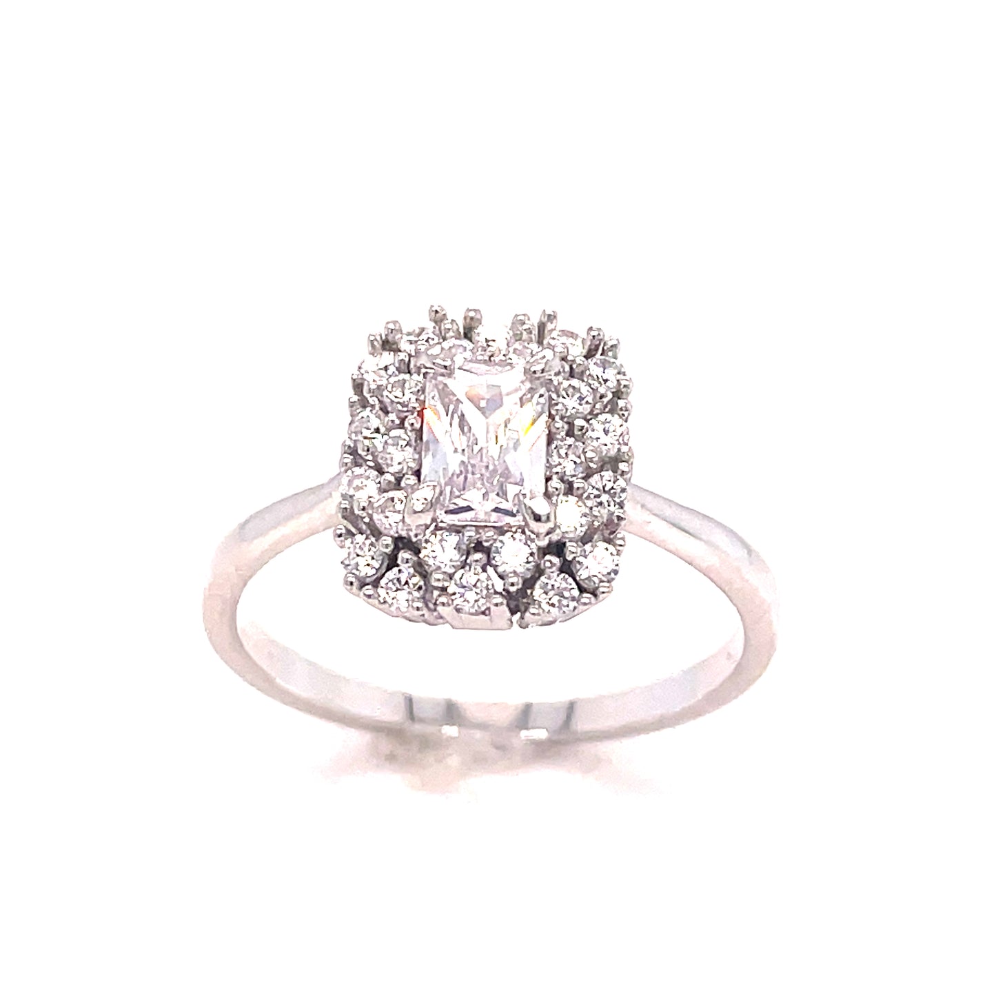SILVER RING CZ RECTANGLE PAVE CLUSTER