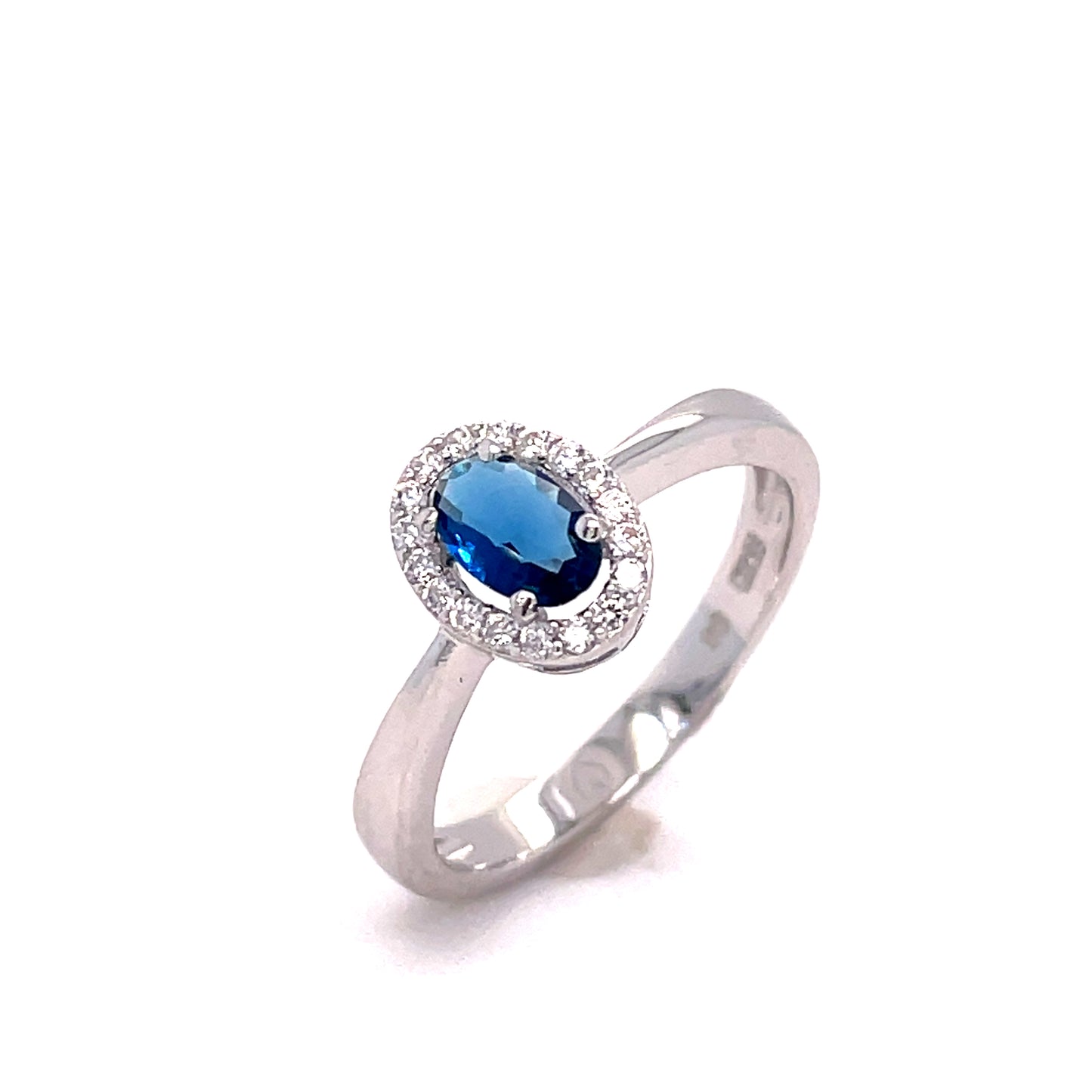 SILVER RING OV CZ/BLUE SOLITAIRE HALO