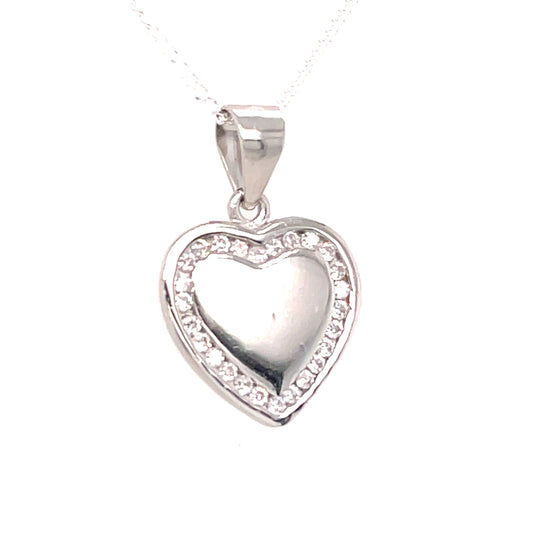 Sterling Silver Heart Pendant with CZ Surround