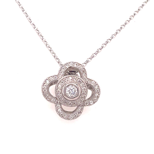 Sterling Silver Open Rubover CZ Clover Pendant