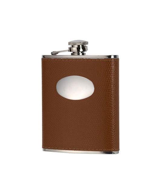 Silver Plated and Tan Leather 6oz Hipflask