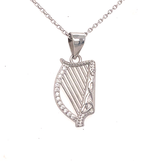 Sterling Silver CZ Harp Pendant