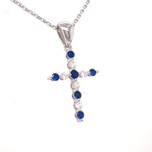 Sterling Silver Blue and White CZ Cross Pendant