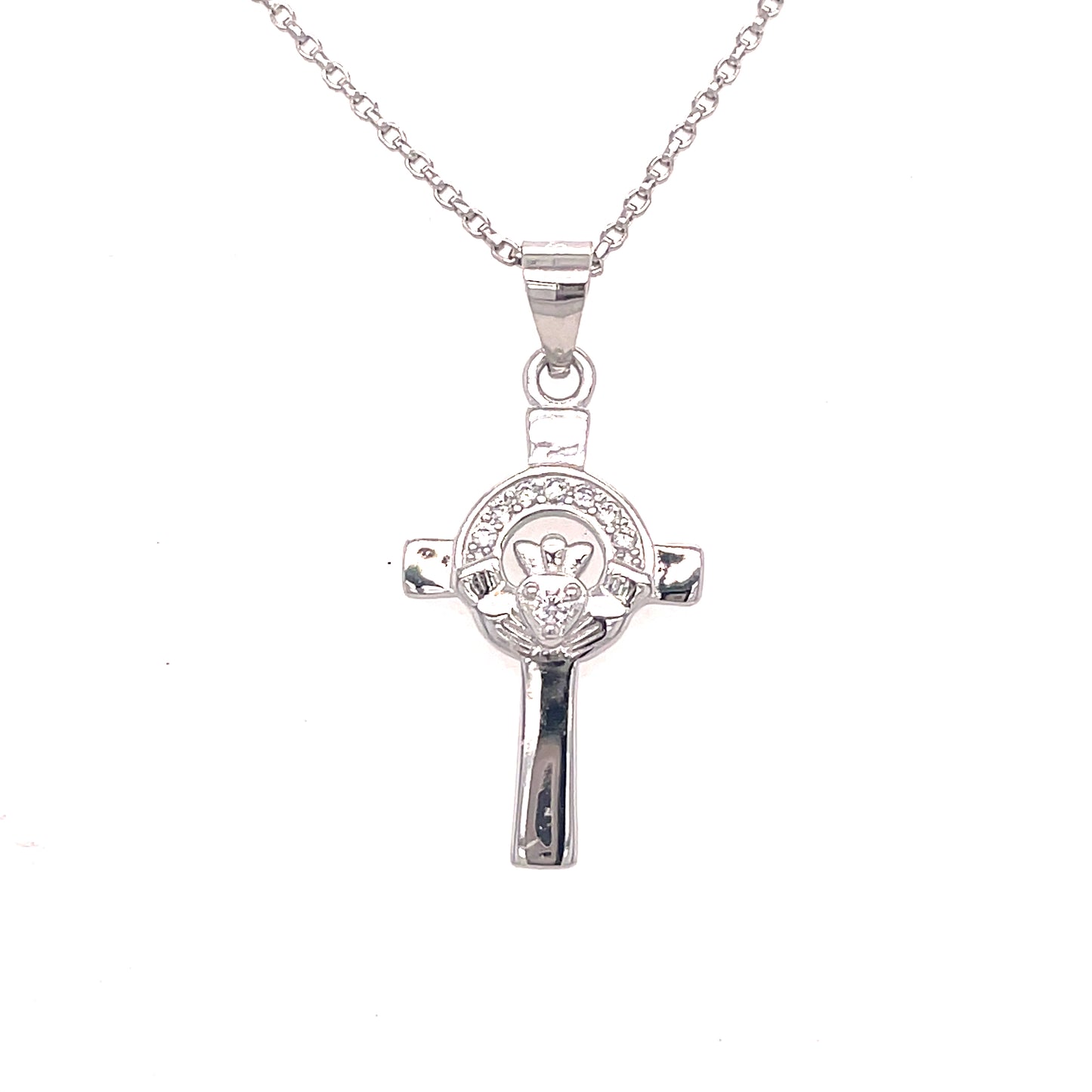 Sterling Silver CZ Claddagh Cross Pendant