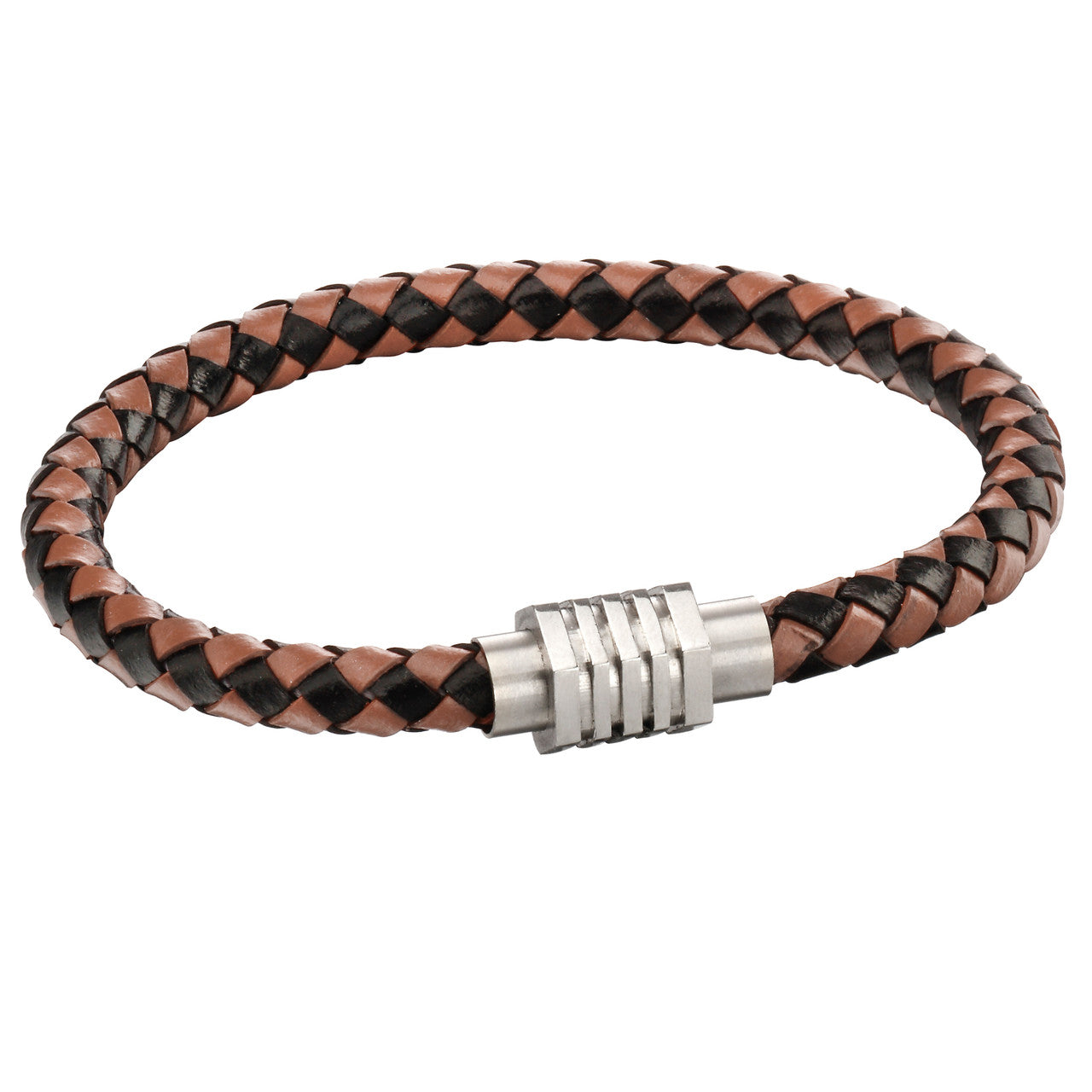 Fred Bennett Black and Brown Plaited Leather Bracelet