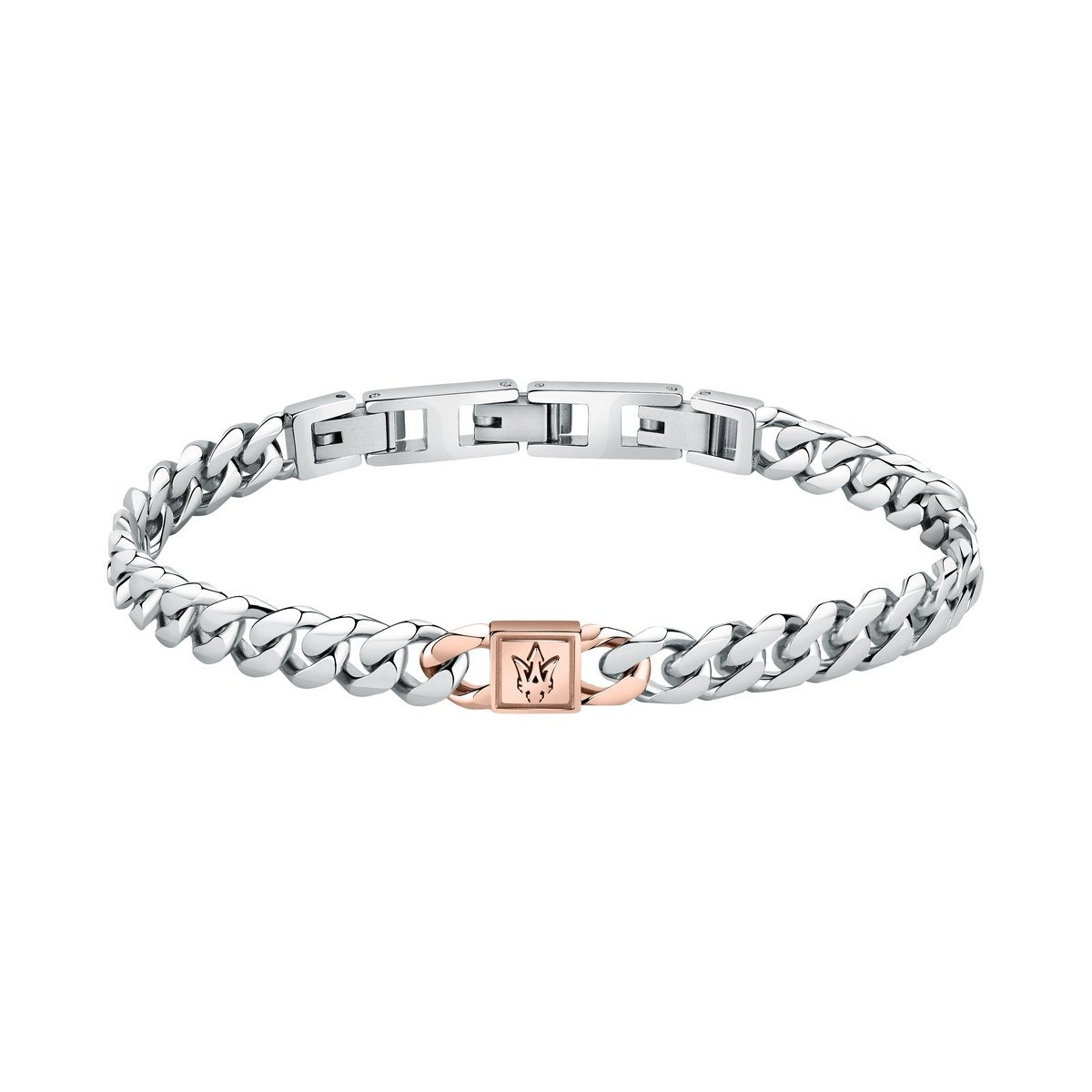 Maserati Silver Plated Curb Bracelet With Rose Plated Link In Centre