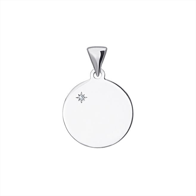 Sterling Silver Round Disc Pendant with Star CZ