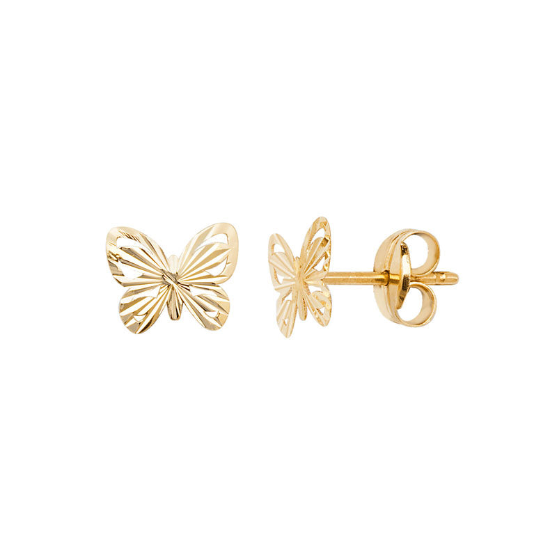 9ct Yellow Gold Diamond Cut Butterfly Stud Earrings