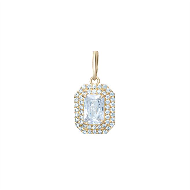 9ct Pndt Em Cut CZ 2 row halo