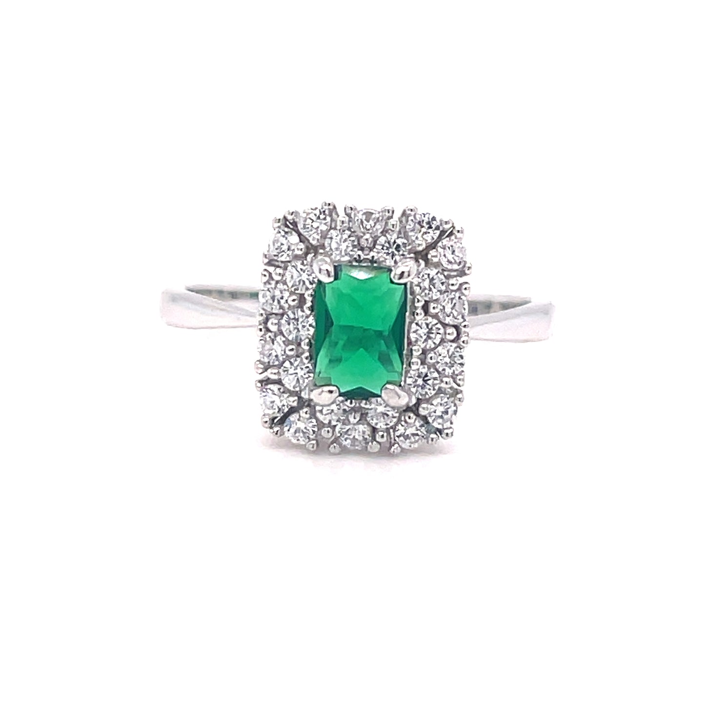 SIL RING CZ/GREEN RECT PAVE CLUST