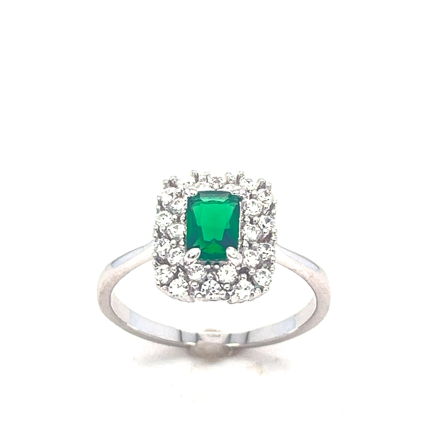 SIL RING CZ/GREEN RECT PAVE CLUST