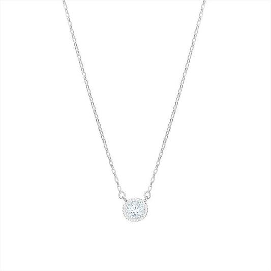 Sterling Silver Round CZ Cluster Necklet with Beaded Edge