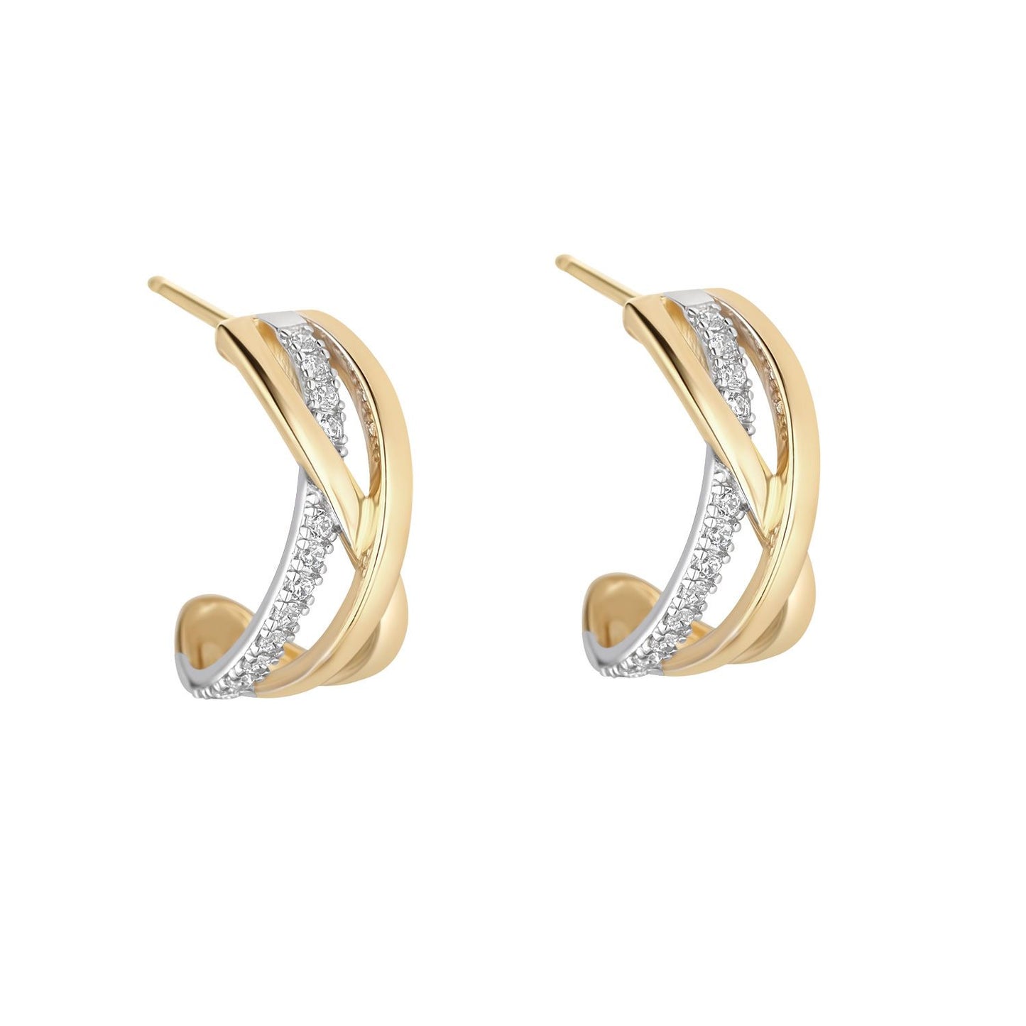 9CT E/RG 3 ROW CZ X/O 1/2 HUGGIE