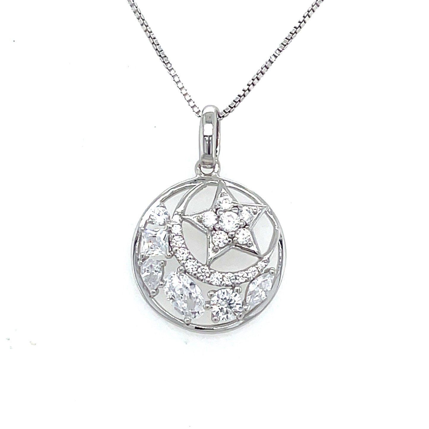 Sterling Silver CZ Multi stone Moon/Star Pendant