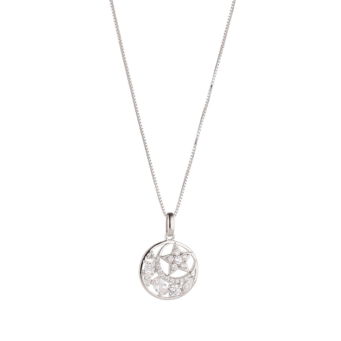 Sterling Silver CZ Multi stone Moon/Star Pendant