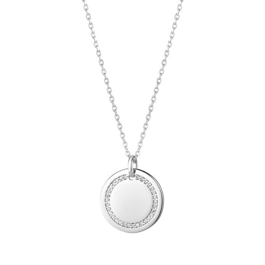 Sterling Silver 15mm Round Disc Pendant with CZ Surround