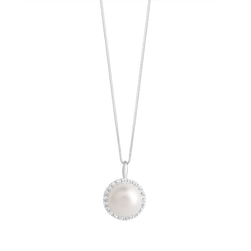 Sterling Silver Freshwater Pearl Pendant with CZ Halo