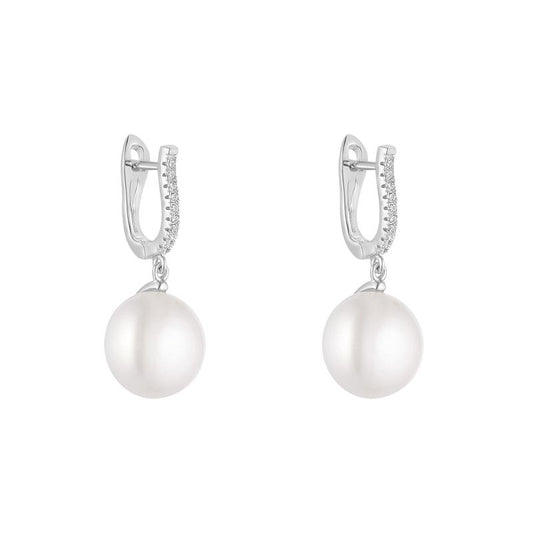 Sterling Silver CZ and Freshwater Pearl Drop Earrings