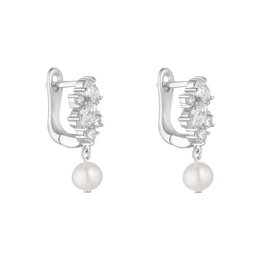 Sterling Silver Multicolour CZ Cluster Pearl Drop Earrings