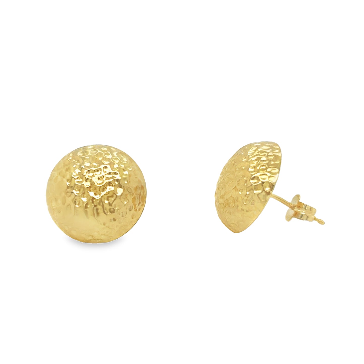 9ct Yellow Gold Hammered Button Stud Earrings