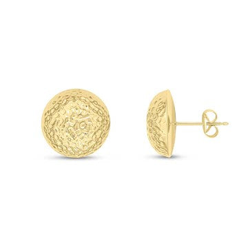 9ct Yellow Gold Hammered Button Stud Earrings