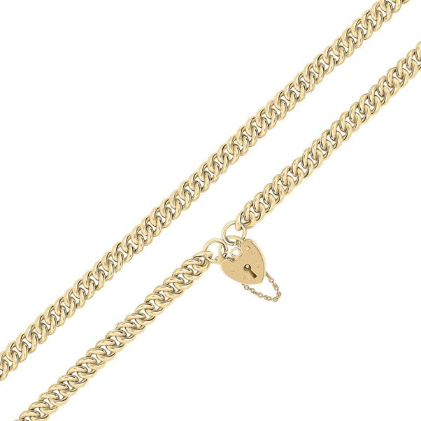9ct Yellow Gold Curb Bracelet with Heart Padlock