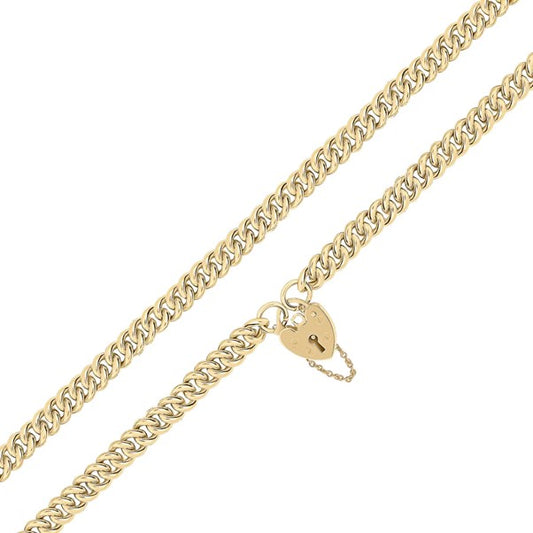 9ct Yellow Gold Curb Bracelet with Heart Padlock