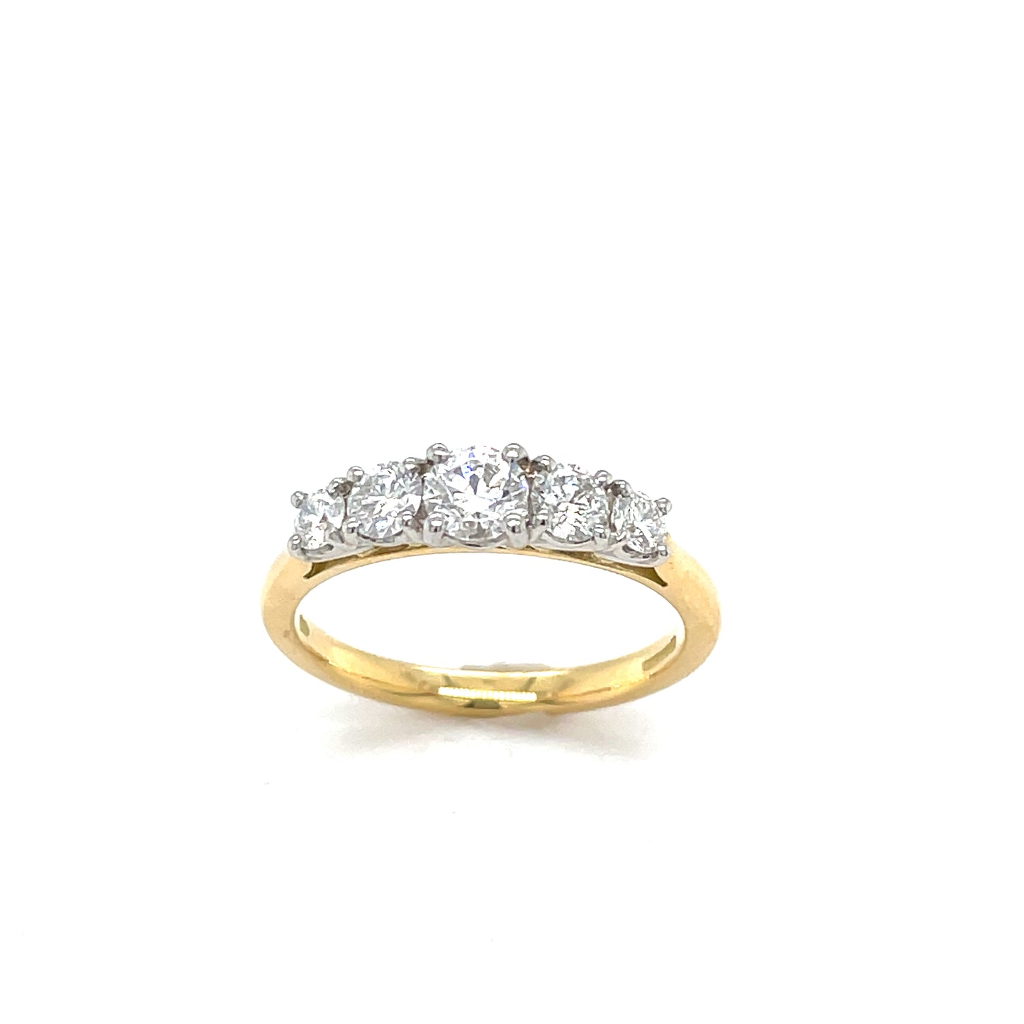 18CT RING 5 STN RD BRILL GRADUATED DIA .76CT