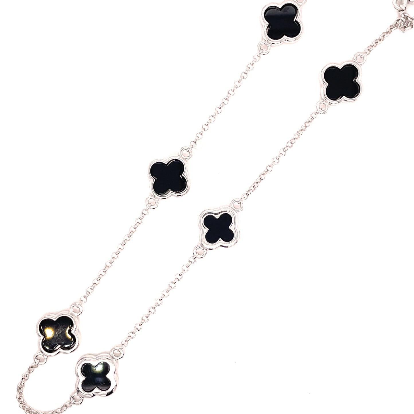 Sterling Silver Small Clover Scatter Necklet With Black Centre