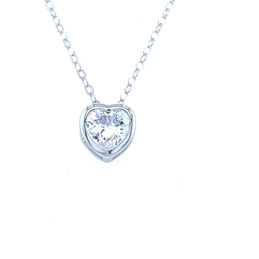 STERLING SILVER CUBIC ZIRCONIA RUBOVER HEART NECKLET AND STUD EARRING SET