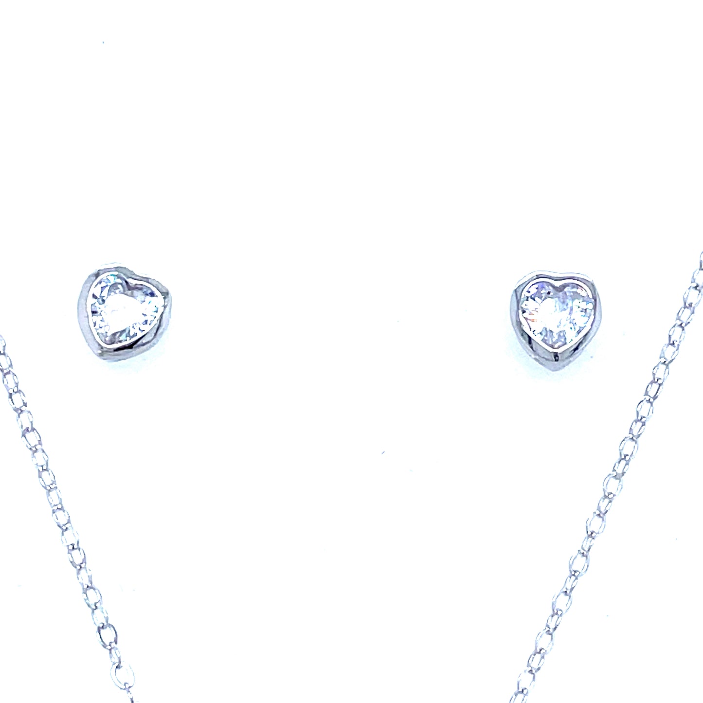 STERLING SILVER CUBIC ZIRCONIA RUBOVER HEART NECKLET AND STUD EARRING SET