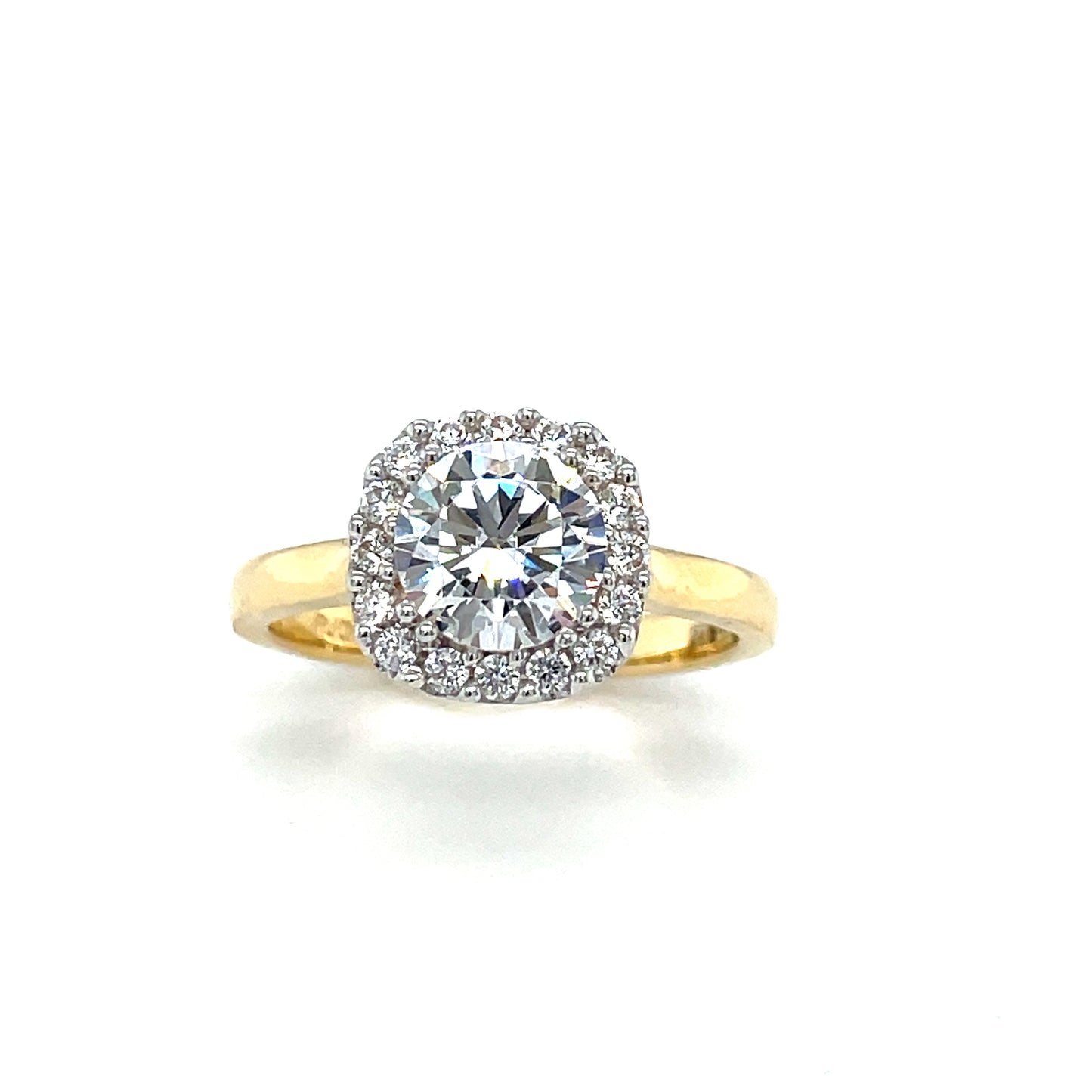 9CT CUBIC ZIRCONIA ROUND SOLITAIRE CUSHION HALO DRESS RING