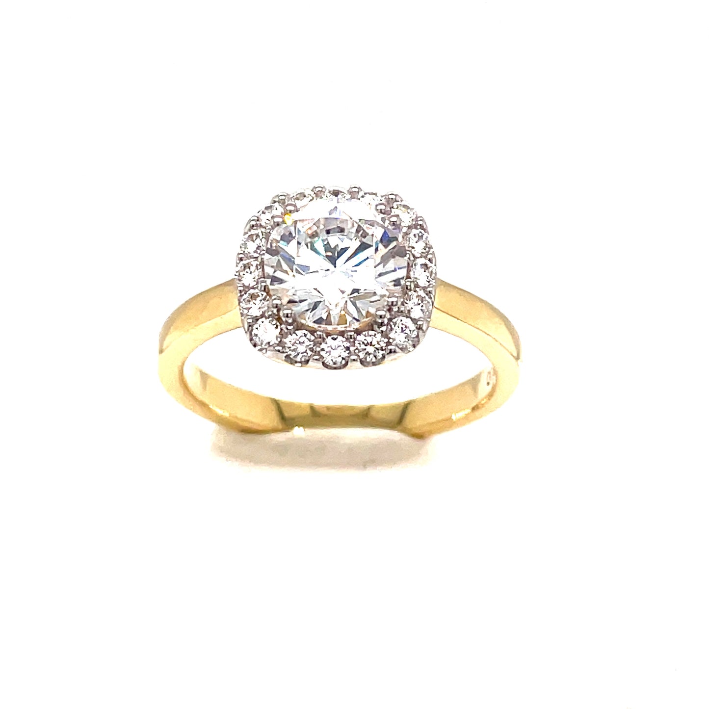 9CT CUBIC ZIRCONIA ROUND SOLITAIRE CUSHION HALO DRESS RING