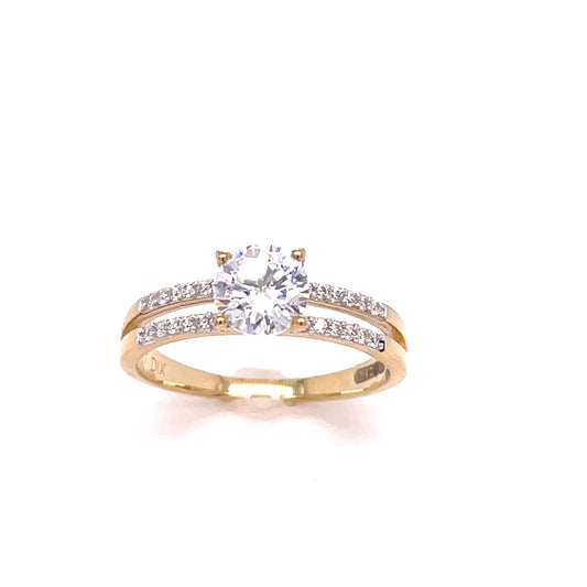 9ct Yellow Gold CZ Solitaire Ring with Open Double Shoulders
