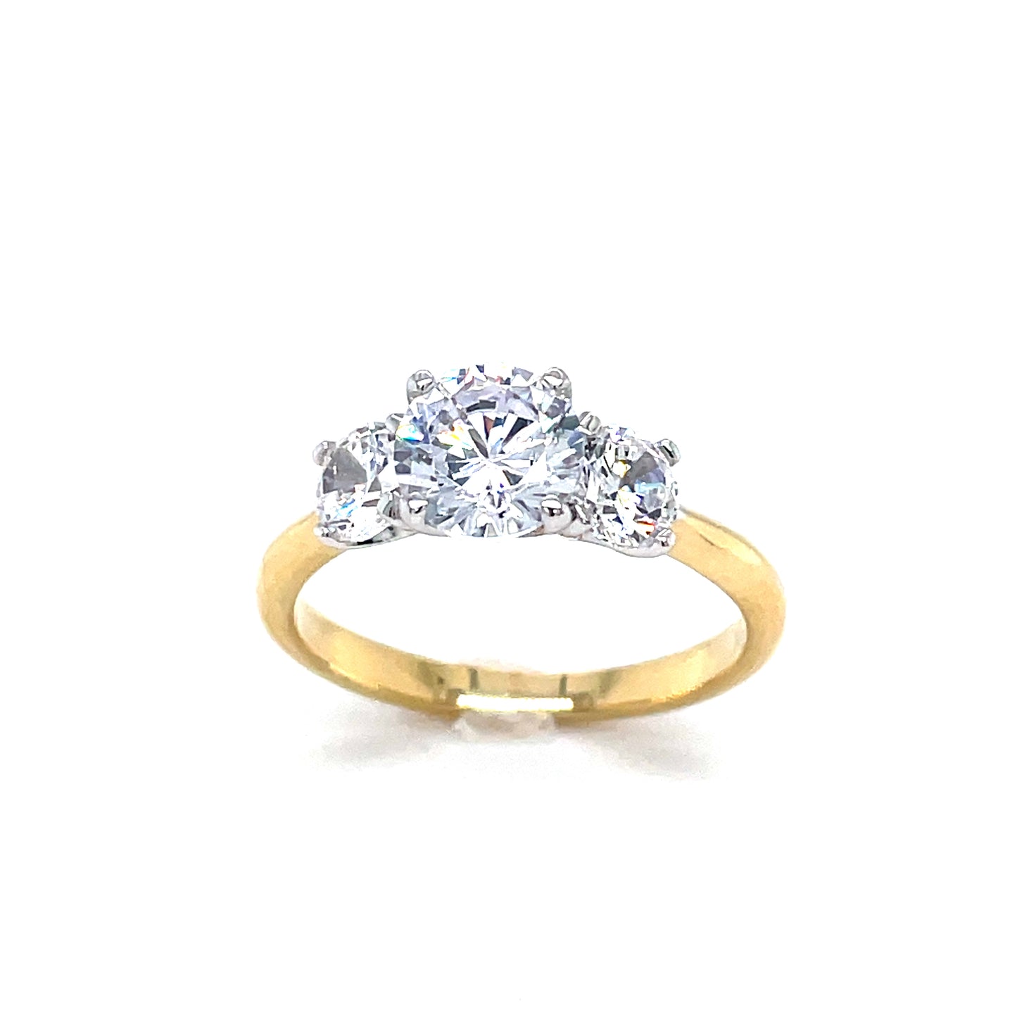 9CT Yellow Gold Round CZ Three Stone Ring