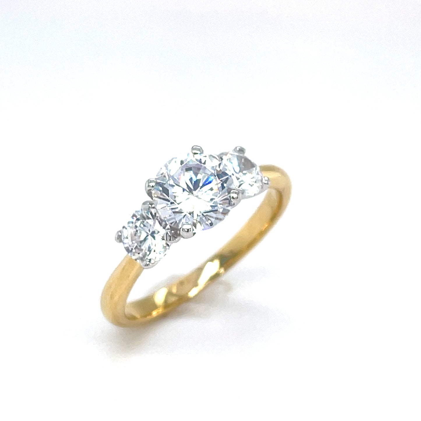 9CT Yellow Gold Round CZ Three Stone Ring