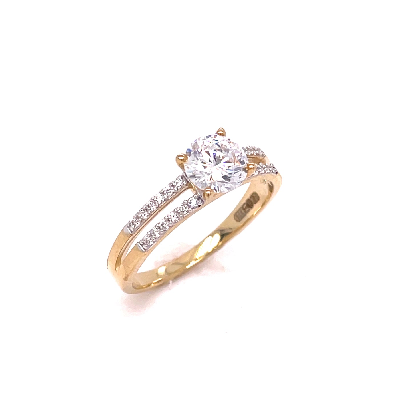 9ct Yellow Gold CZ Solitaire Ring with Open Double Shoulders