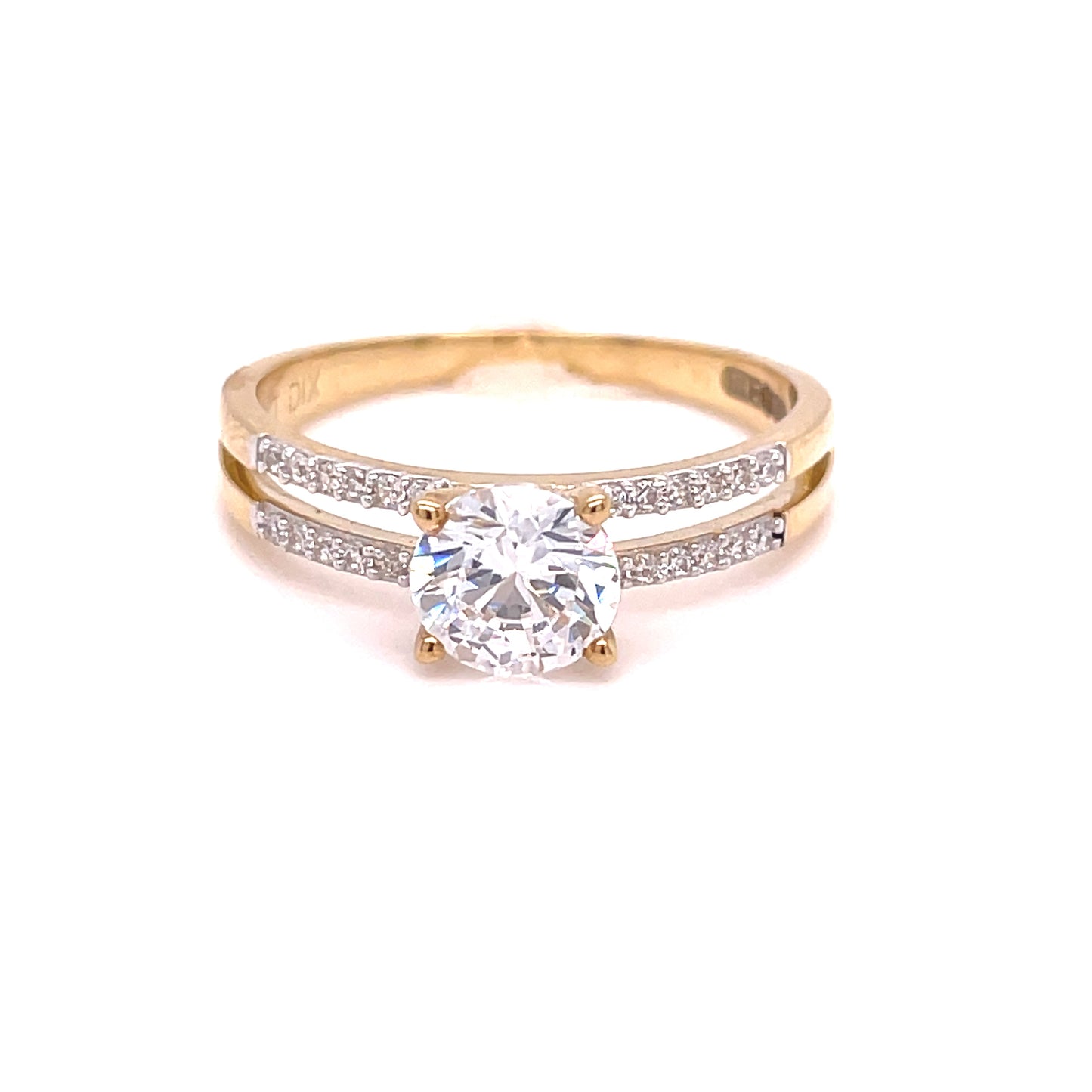 9ct Yellow Gold CZ Solitaire Ring with Open Double Shoulders