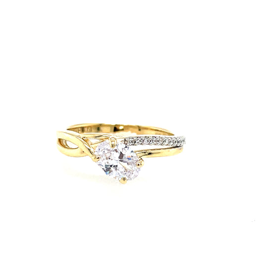 9CT CUBIC ZIRCONIA OPEN OFFSET OVAL DRESS RING