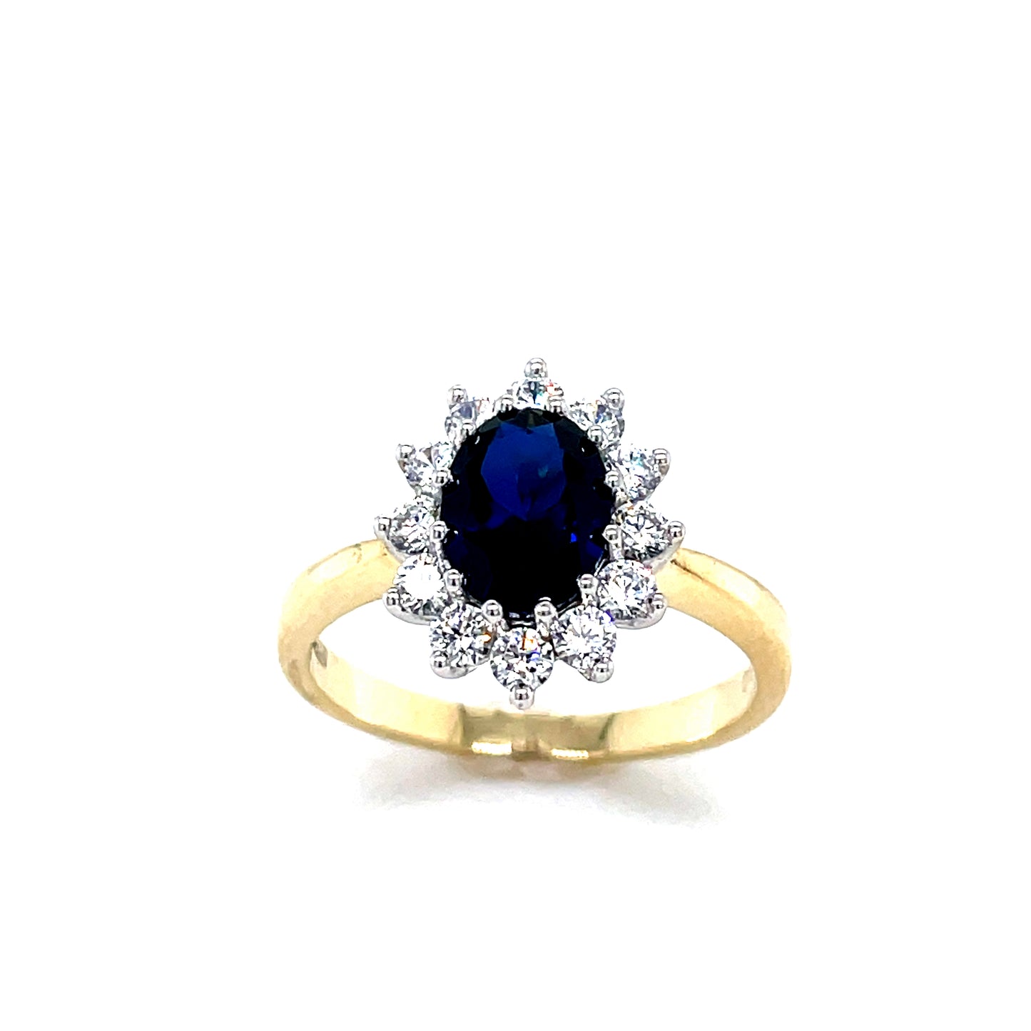 9ct Cultured Sapphire And Cubic Zirconia Oval Cluster Ring