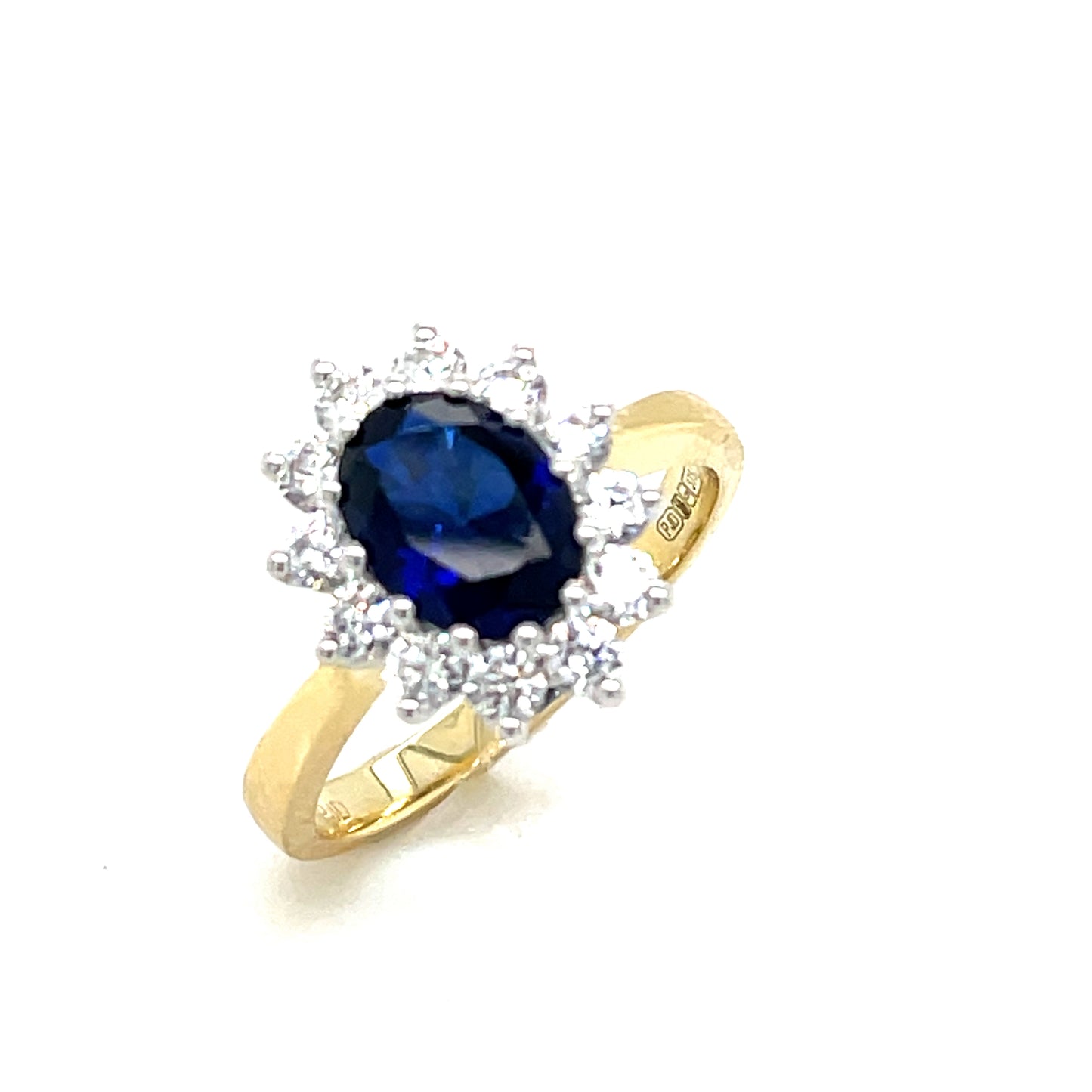 9ct Cultured Sapphire And Cubic Zirconia Oval Cluster Ring