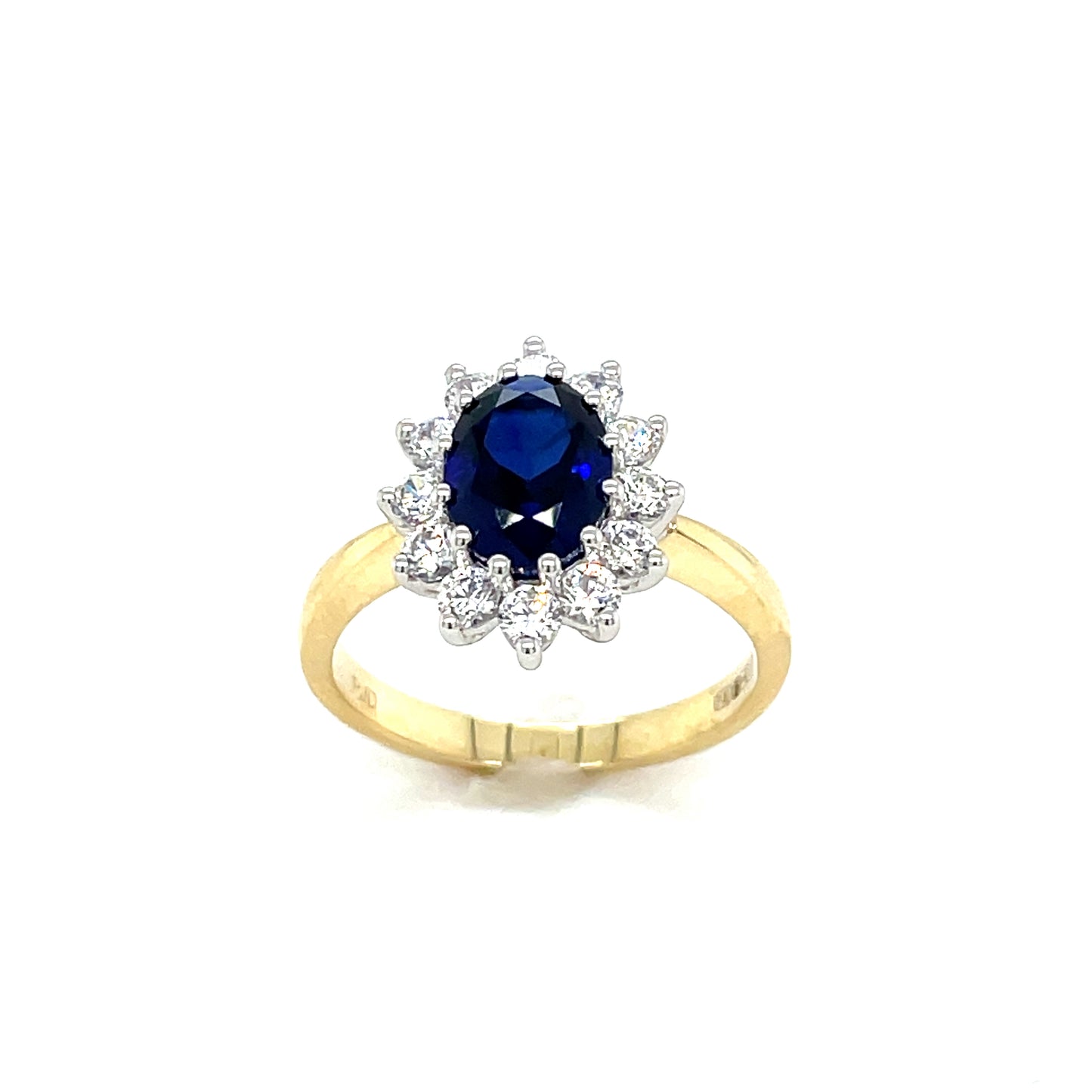 9ct Cultured Sapphire And Cubic Zirconia Oval Cluster Ring