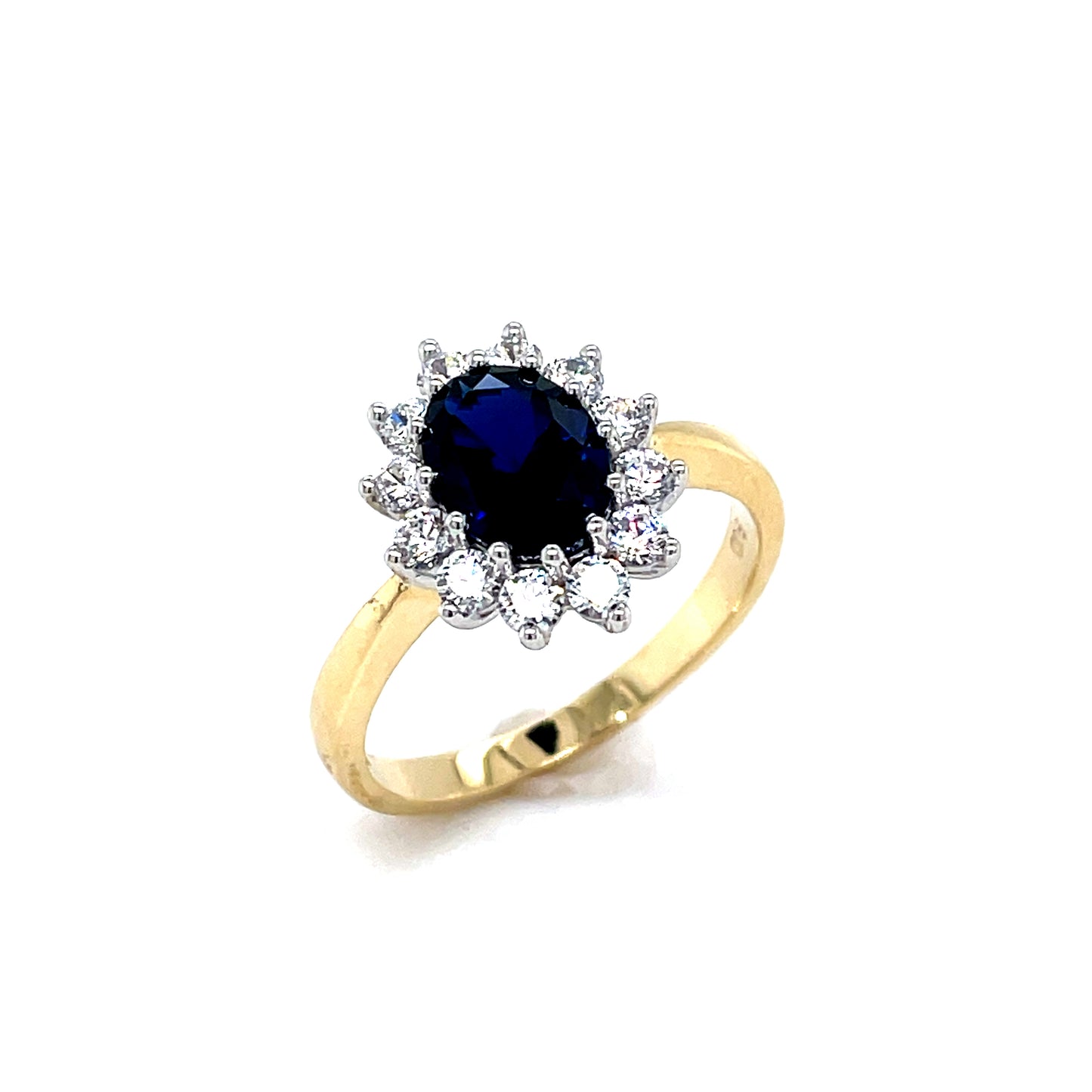 9ct Cultured Sapphire And Cubic Zirconia Oval Cluster Ring